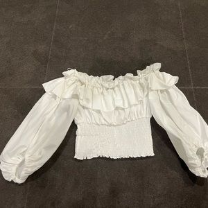 Poplin off shoulder ruffle top